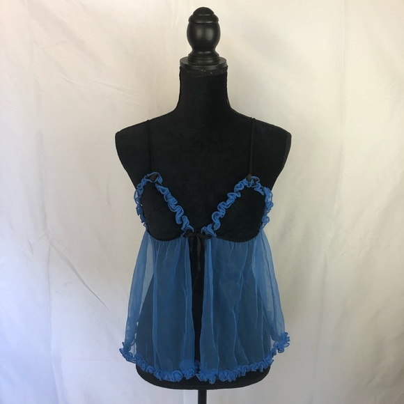 Vintage Ruffled Blue & Black Babydoll Lingerie - Picture 5 of 17